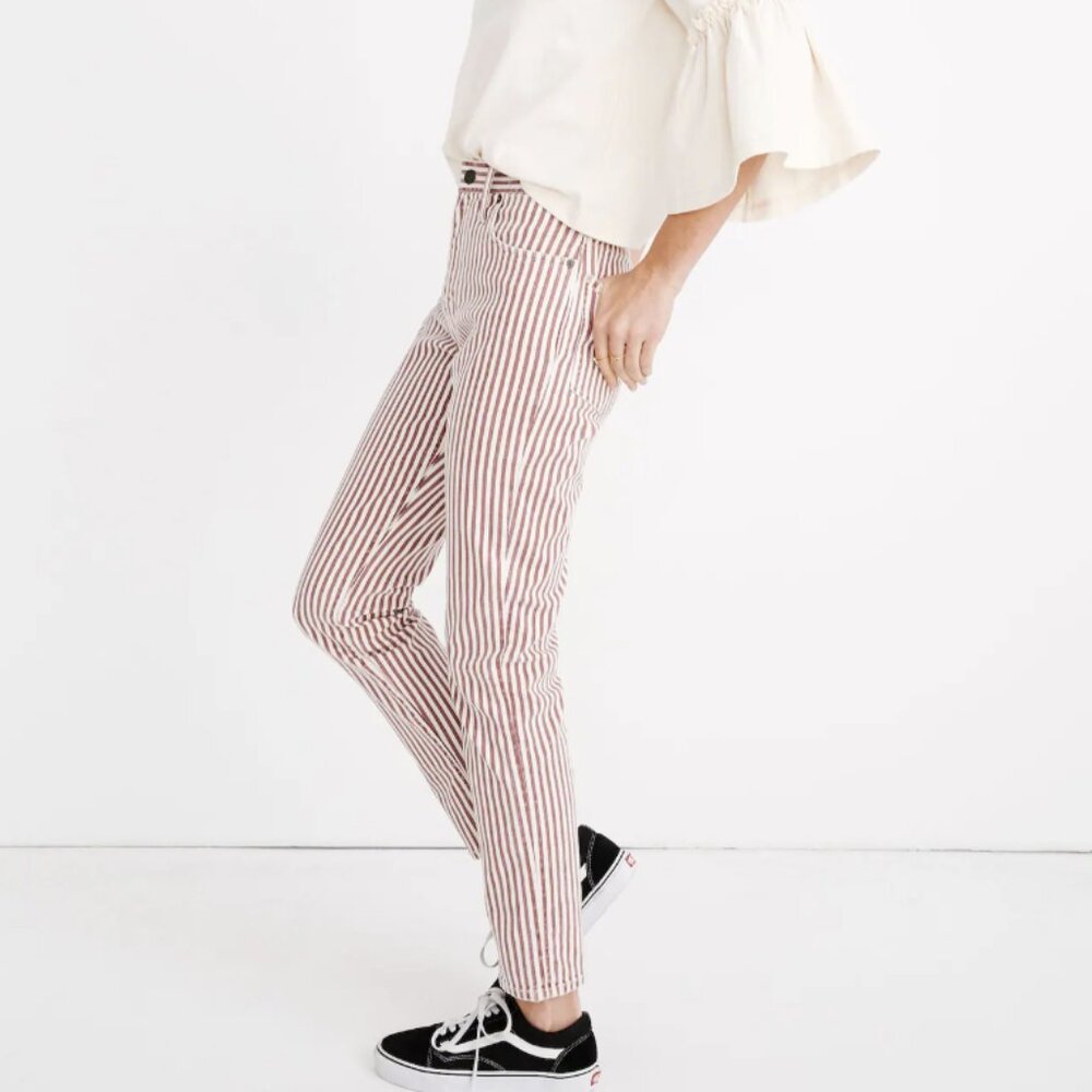 Madewell High-Rise Slim Boyjean 32 Luca Stripe Burgundy